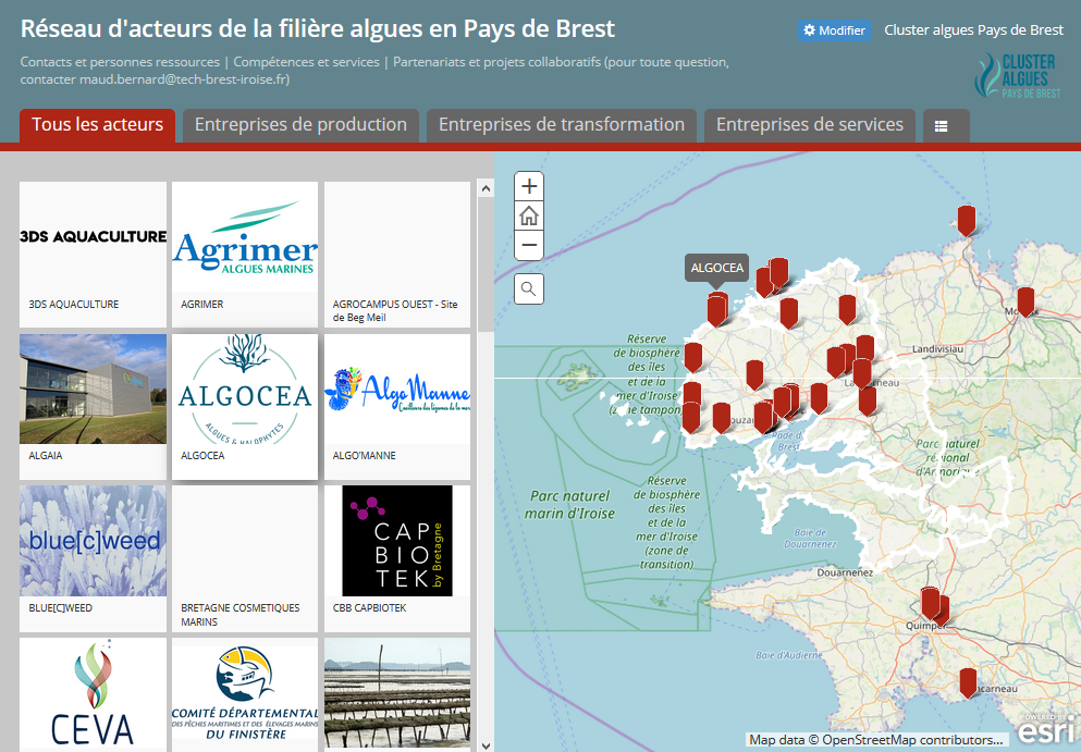 Carte interactive des acteurs de la filière algues